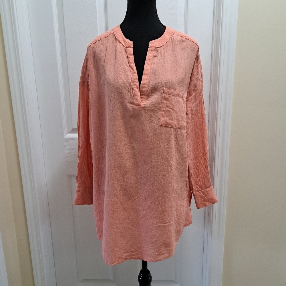 O'Neill Cotton Gauze Swim Cover Up Tunic Blouse Clay Orange Coral  Size Medium - Picture 4 of 14